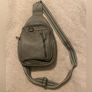 Stylish Gray Belt Bag with Chevron Strap